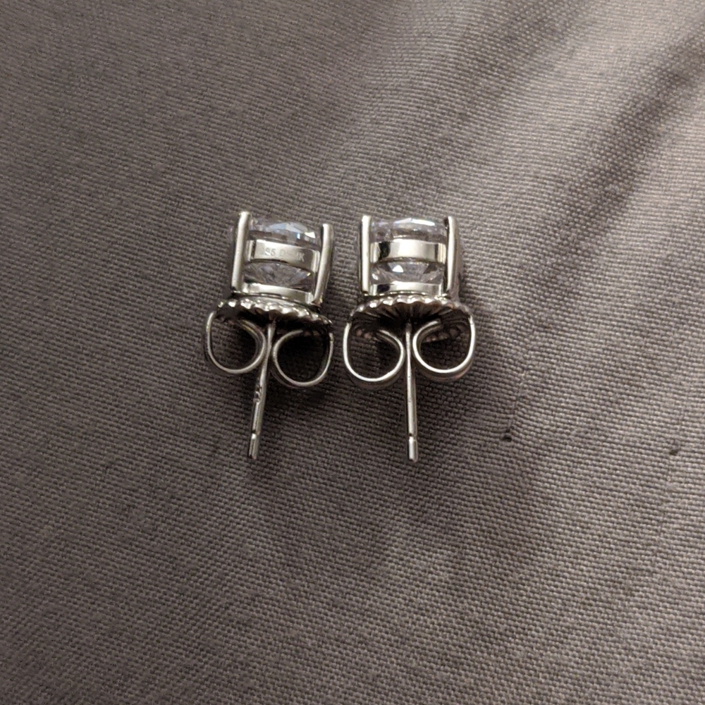 Platinum plate CZ earrings - Picture 2 of 4